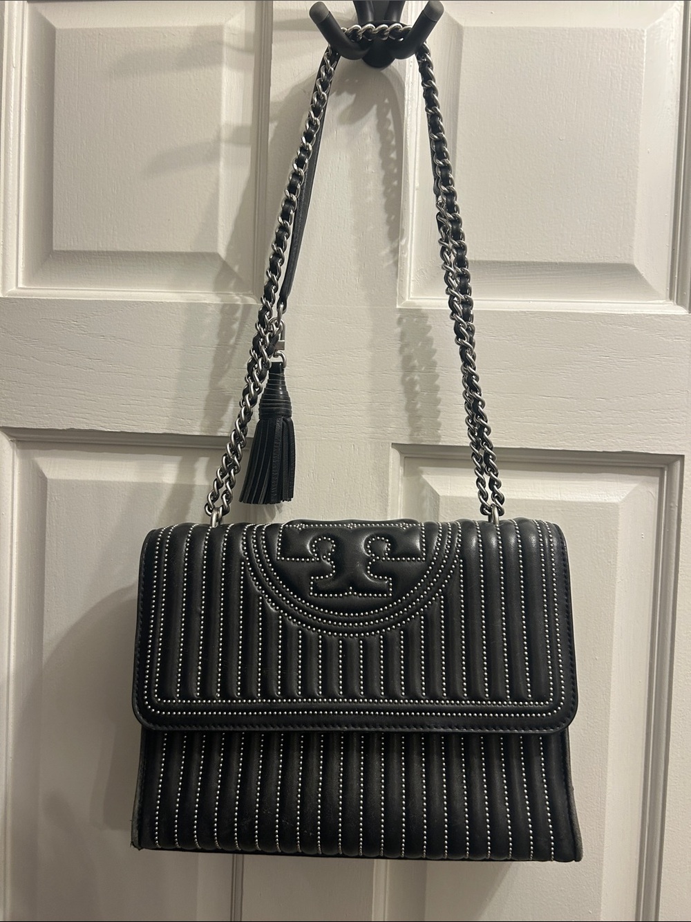 Tory Burch Fleming Stud Embellished Quilted Leather Crossbody Purse